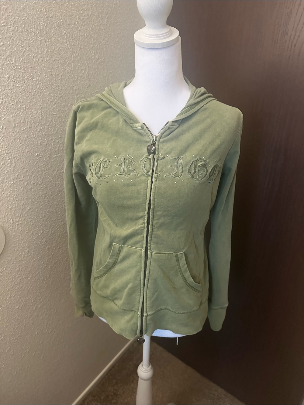 Vertigo Paris Light Olive Zip-Up Hooded Sweatshirt